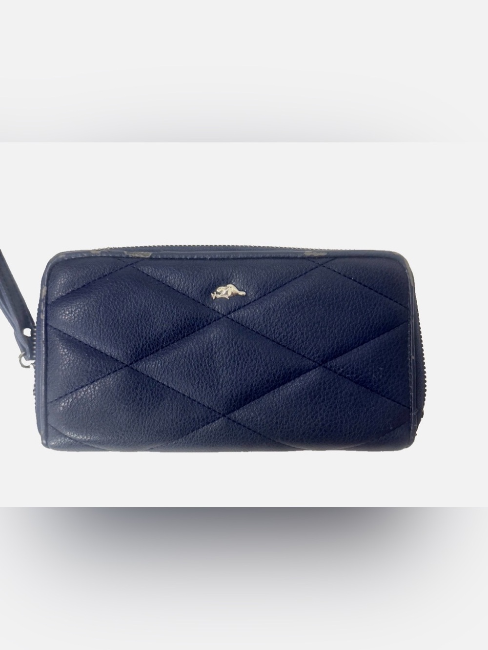 Roots 73 Women's Leather Wallets Zip Wristlet Around Navy Blue 12 Cards 20x10 cm